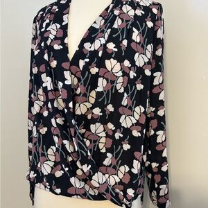 Ann Taylor Black and Pink Floral Blouse